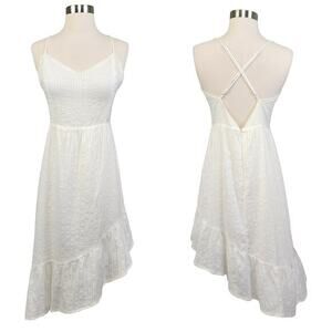 Lost + Wander Womens Asymmetrical Midi Dress Size Medium White Boho Bridal Beach